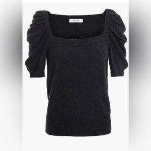 Frame Femme Square Neck Puffed Short Sleeve Charcoal Cashmere Sweater Size XS